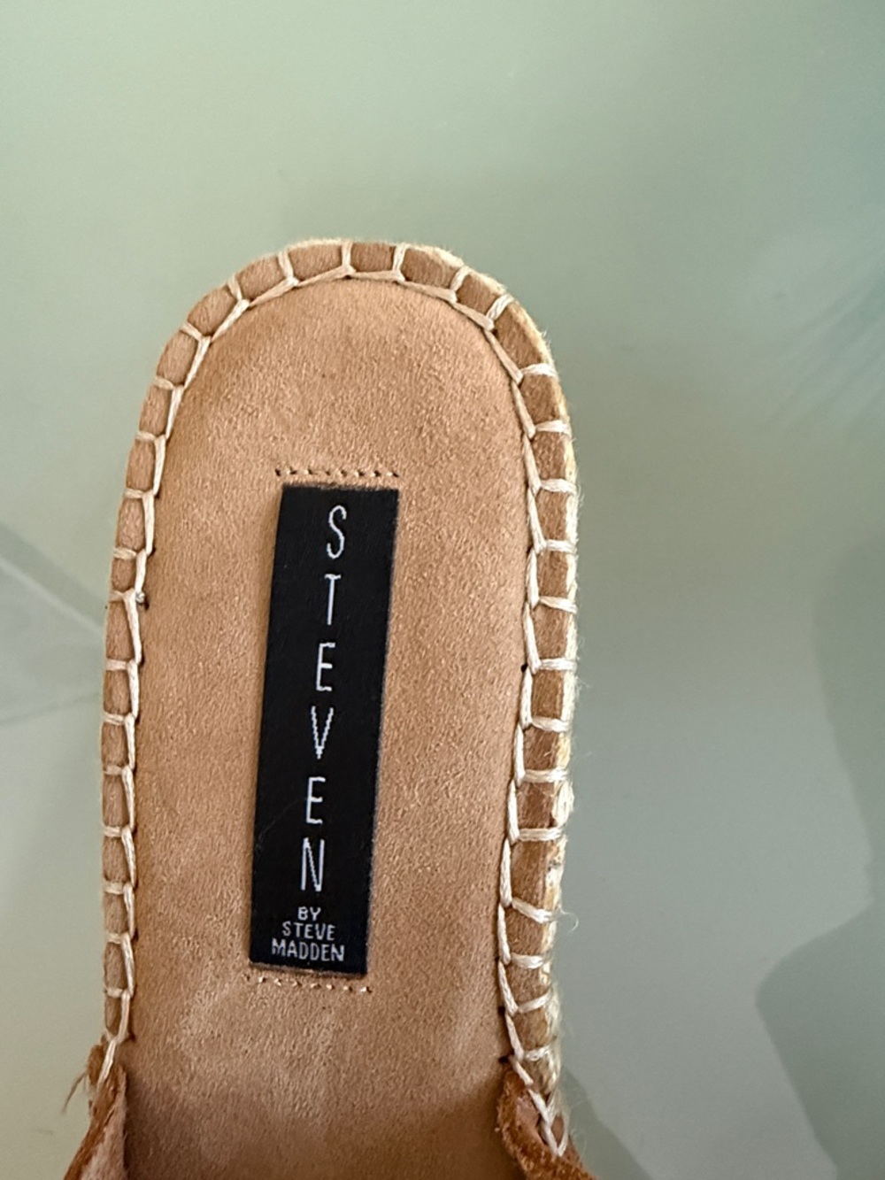 Steve Madden Leather Espadrille Wedge Sandals Size 9.5 | Tan Platform Slides - Picture 8 of 10
